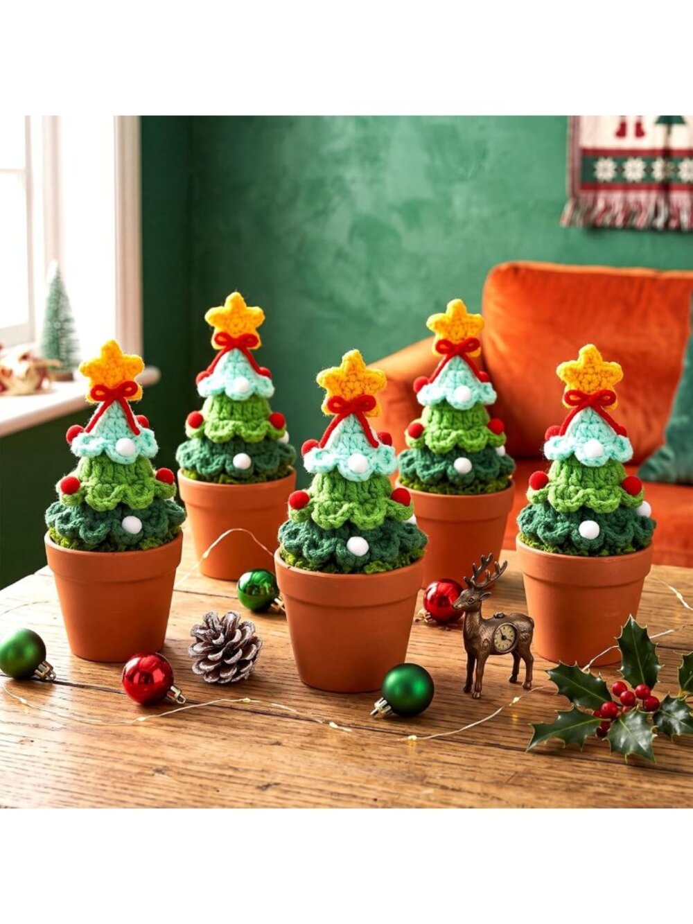 10 Pcs Handmade Mini Crochet Christmas Trees - Perfect Holiday Gifts & Decor